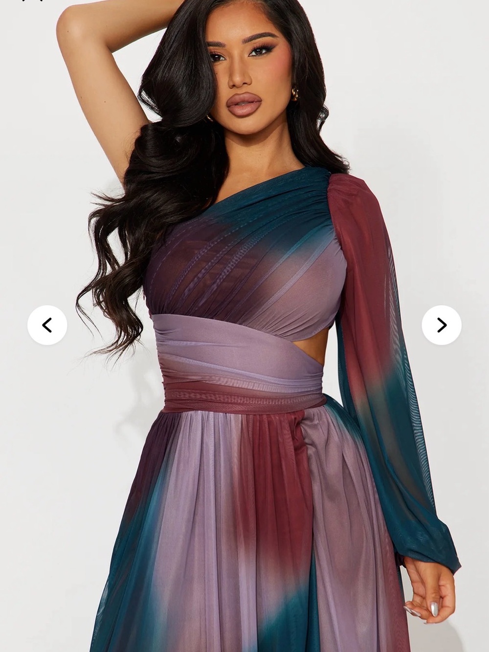 Fashion Nova Teal, Mauve & Burgundy One-Shoulder Ombre Maxi Dress - Picture 2 of 3